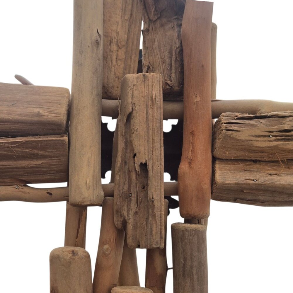 Rustic Driftwood Cross Wall Decor Metal Accent 17 Inch - Picture 11 of 14